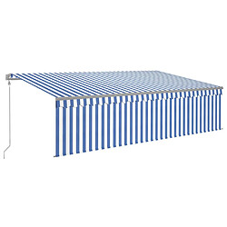 Maison Chic Store banne | Auvent rétractable de porte | Marquise Brise-soleil automatique avec store 5x3 m Bleu et blanc -GKD39807