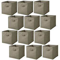 Toilinux Lot de 12 cubes de rangement pliables en tissus avec poignée - 30x30x30cm - Taupe