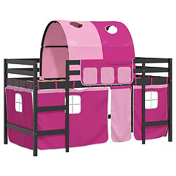 Vidaxl Lit mezzanine enfants et tunnel rose 90x190 cm bois pin massif