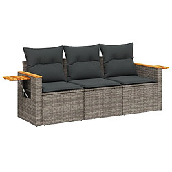 Maison Chic Salon de jardin avec coussins 3 pcs | Ensemble de Table et chaises | Mobilier d'Extérieur gris résine tressée -GKD39271