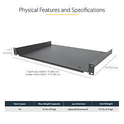 StarTech 1HE 48,30cm (19``) Fachboden für netzwerk schrank - Freitragende Rack ablage für Serverschrank/Rack - Frontmontage - Belastbarkeit 25kg - 30cm tiefe Rackablage (SHELF-1U-12-FIXED-S) - Rack - Regal - 1U - 48.3 cm (19``)