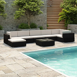 vidaXL Salon de jardin 8 pcs avec coussins résine tressée noir