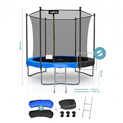 Jump4Fun Trampoline extérieur Classique ø 244 cm- 8FT- Filet intérieur, Matelas de protection réversible et Echelle