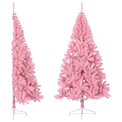 vidaXL Demi sapin de Noël artificiel avec support Rose 240 cm PVC