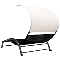 Acheter Helloshop26 Transat chaise longue bain de soleil lit de jardin terrasse meuble d'extérieur double avec auvent textilène noir 02_0012722