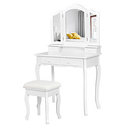 Helloshop26 Coiffeuse table de maquillage avec 3 miroirs tournable et tabouret 80 x 40 x 138 cm blanc 20_0008338