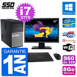 PC Tour Dell 7010 Ecran 27" Intel Core i7-3770 RAM 8Go SSD 960Go Windows 10 Wifi - Occasion