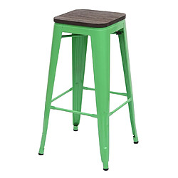 Decoshop26 Lot de 2 tabourets de bar chaises de comptoir siège en bois avec repose-pieds design industriel empilable en métal vert 04_0000487