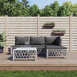 Maison Chic Salon de jardin 5 pcs avec coussins - Table et chaises d'extérieur - Mobilier/Meubles de jardin Moderne blanc acier -MN51213