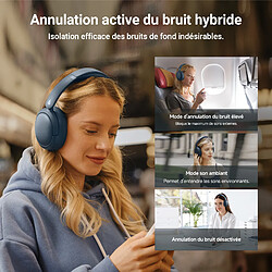 Casque hybride antibruit actif Edifier V80, véritable casque Bluetooth supra-auriculaire sans fil avec 45 heures de lecture audio haute résolution charge rapide connexion multipoint - Bleu marine