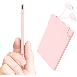 SANAG - Batterie Externe 2500 Mah, Design Ultra Fin [Seulement 4 Mm] Avec Câble De Type C Intégré, Compatible Avec Iphone 15, Samsuang, Xiaomi, Etc. - Rose