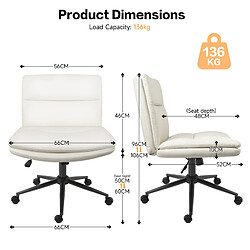 Chaise de Bureau sans Accoudoirs, Chaise coiffeuse chambre, Rattantree Chaise de bureau à pied croisé, Chaise de bureau pivotante avec roulettes, Beige