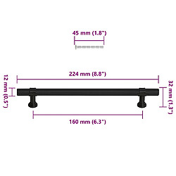 vidaXL Poignées d'armoire 10 pcs noir 160 mm acier inoxydable pas cher