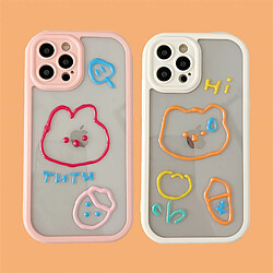 GUPBOO Étui pour iPhone12 Ligne colorée ours lapin simple étui de téléphone portable transparent