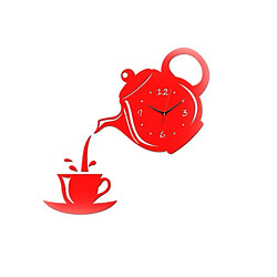 Wewoo Horloge murale 2 PCS Creative DIY Acrylique Tasse À Café Théière 3D Décoratif Cuisine Horloges Murales Salon Salle À Manger Décor À La Maison Rouge 