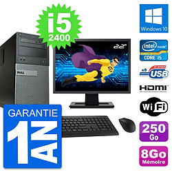 PC Tour Dell 390 MT Ecran 22" i5-2400 RAM 8Go Disque 250Go HDMI Windows 10 Wifi - Occasion