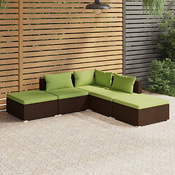 vidaXL Salon de jardin 5 pcs avec coussins résine tressée marron