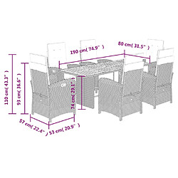 vidaXL Ensemble à manger de jardin coussins 7pcs Noir Résine tressée pas cher