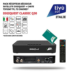 Pack Récepteur Décodeur Satellite Digiquest Classic Q30 + Carte Tivùsat Tv, 72 Chaines Italiennes, HD, Enregistrement Par USB