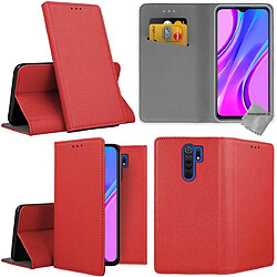 Htdmobiles Housse etui portefeuille avec coque intérieure en silicone pour Xiaomi Redmi 9 + film ecran - ROUGE MAGNET