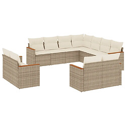 vidaXL Salon de jardin 11 pcs avec coussins beige résine tressée