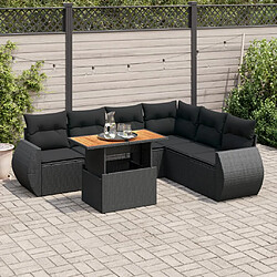 vidaXL Salon de jardin 7 pcs avec coussins noir résine tressée