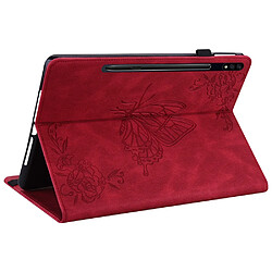 Etui en PU motif papillon et fleur avec support et porte-carte rouge pour votre Samsung Galaxy Tab S8