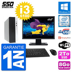 PC HP ProDesk 400 G4 SFF Ecran 22" Intel i3-6100 RAM 8Go SSD 2To Windows 10 Wifi - Occasion