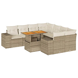 vidaXL Salon de jardin avec coussins 9 pcs beige résine tressée