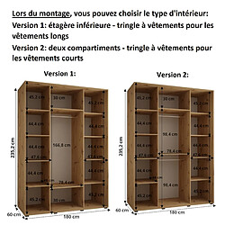 Abiks Meble Armoire à portes coulissantes Davos 2 H235.2 x L180 x P60 3 portes coulissante (Blanc/Blanc/Noir) pas cher