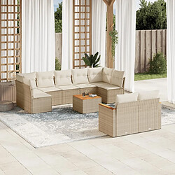 Maison Chic Salon de jardin avec coussins 10 pcs, Ensemble Tables et chaises de jardin, beige résine tressée -GKD658057