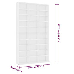 vidaXL Armoire à CD Blanc 102x16x177,5 cm Bois d'ingénierie pas cher