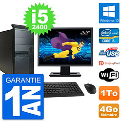 PC Tour Lenovo M91p Ecran 22" Intel i5-2400 RAM 4Go Disque 1To Windows 10 Wifi - Occasion