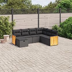 vidaXL Salon de jardin 7 pcs avec coussins noir résine tressée