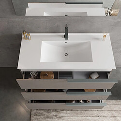 Kiamami Valentina MEUBLE DE SALLE DE BAIN SUR PIED 100CM GRIS AVEC LAVABO, MIROIR 100X60 | NEW YORK