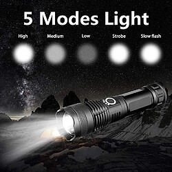 Acheter Chrono Torche LED, lampe de poche tactique puissante super lumineuse, torche étanche zoomable à 5 modes pour le camping, le travail, l'extérieur,(noir)