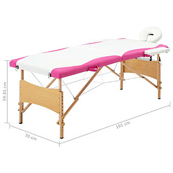 vidaXL Table de massage pliable 2 zones Bois Blanc et rose pas cher