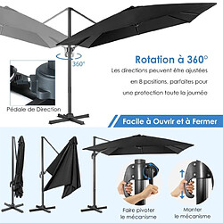 Avis Helloshop26 Parasol déporté inclinable 3 x 3 m avec base croisée rotation à 360° manivelle 8 baleines event pour jardin terrasse noir 20_0009018