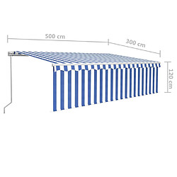 vidaXL Auvent rétractable manuel avec store et LED 5x3 m Bleu et blanc pas cher