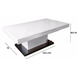 Inside 75 Table basse relevable extensible SETUP blanc brillant socle acier brossé