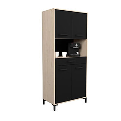 Tbs Buffet de cuisine FACTORY - Décor chene et noir - 2 portes + 1 tiroir - Modulable - L 80 x P 43,3 x H 185 cm pas cher