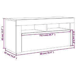 vidaXL Meuble TV avec lumières LED Chêne fumé 90x35x40 cm pas cher