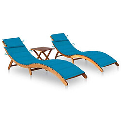 Maison Chic Lot de 2 Chaises longues avec table et coussins | Bain de soleil Relax | Transat Acacia solide -GKD54157