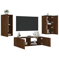 Maison Chic Lot de 3 Meuble TV muraux, Banc TV avec lumières LED pour salon, Meuble de rangement chêne marron -GKD99062