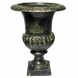 L'Héritier Du Temps Vase Vasque Jardinière en Fonte Grise Style Médicis Pot de Fleur en Fonte Patinée Verte 15x15x20cm