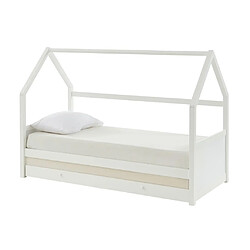 Avis Vente-Unique Lit gigogne cabane 2 x 90 x 190 cm - Pin - Blanc + Matelas - HURRA