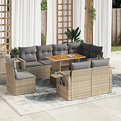 vidaXL Salon de jardin avec coussins 9 pcs beige résine tressée