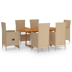 vidaXL Ensemble à manger de jardin 7 pcs Résine tressée Beige