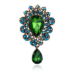 Broche Femme Décoration Pin Echarpe Bijoux de Mariage Strass Goutte d'Eau Verte pas cher