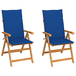 vidaXL Chaises de jardin lot de 2 et coussins bleu royal Teck massif